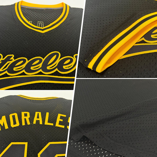 Custom Black Gold Authentic Throwback Baseball Jersey - Sky-Custom
