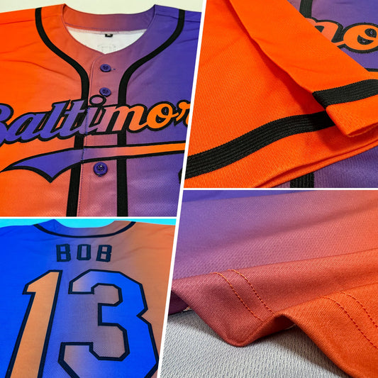 Custom Purple Orange-Black Authentic Gradient Fashion Baseball Jersey - Sky-Custom