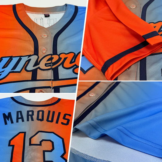 Custom Electric Blue Orange-Navy Authentic Gradient Fashion Baseball Jersey - Sky-Custom
