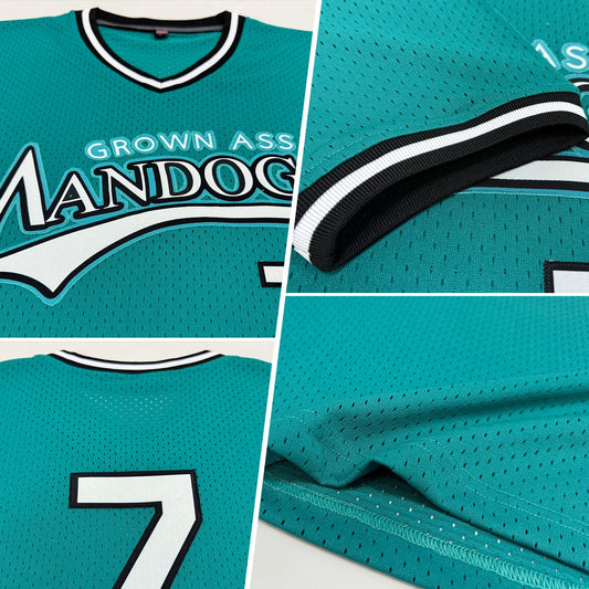 Custom Teal White-Black Authentic Throwback Baseball Jersey - Sky-Custom