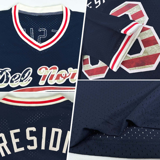 Custom Navy Vintage USA Flag Cream-Red Authentic Throwback Baseball Jersey - Sky-Custom