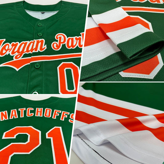 Custom Green Orange-White Line Authentic Baseball Jersey - Sky-Custom