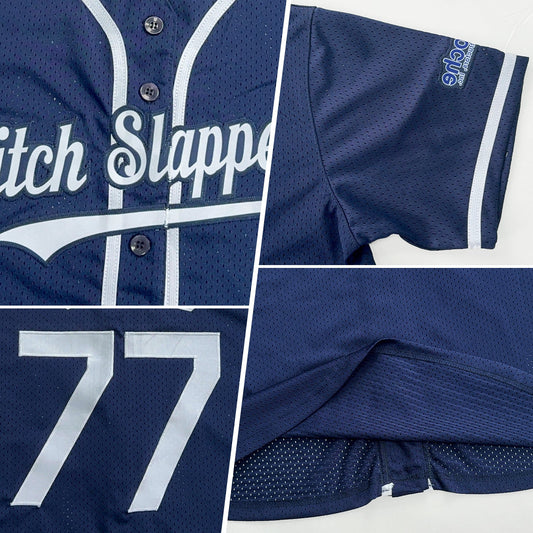 Custom Navy White Mesh Authentic Throwback Baseball Jersey - Sky-Custom