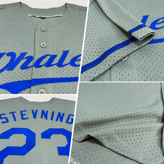 Custom Gray Royal Mesh Authentic Throwback Baseball Jersey - Sky-Custom