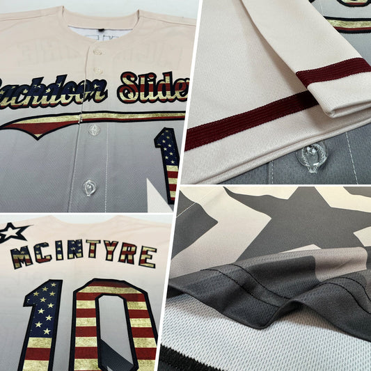 Custom Cream Vintage USA Flag-Black 3D Pattern Design Gradient Style Twinkle Star Authentic Baseball Jersey - Sky-Custom