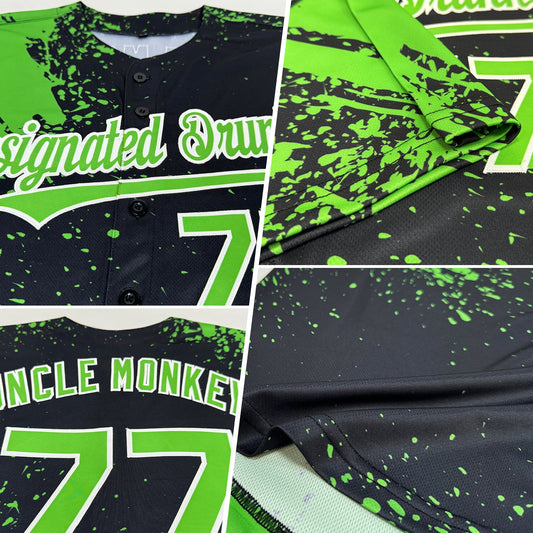 Custom Aurora Green Black-White 3D Pattern Design Abstract Brush Stroke Authentic Baseball Jersey - Sky-Custom