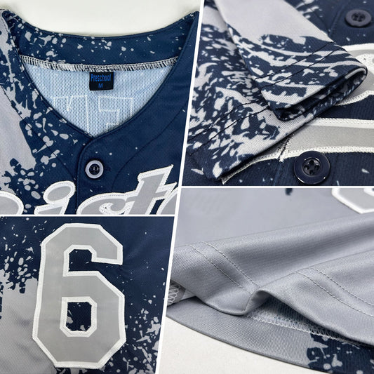 Custom Gray Navy-White 3D Pattern Design Abstract Brush Stroke Authentic Baseball Jersey - Sky-Custom