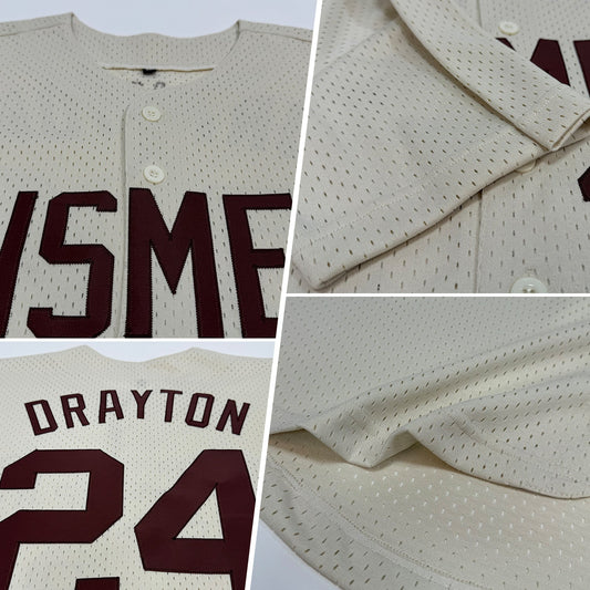 Custom Cream Brown Mesh Authentic Throwback Baseball Jersey - Sky-Custom