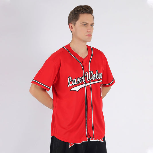 Custom Red White-Black Baseball Jersey - Sky-Custom