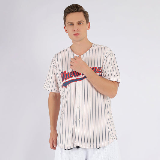Custom Cream Navy Pinstripe Navy-Red Baseball Jersey - Sky-Custom