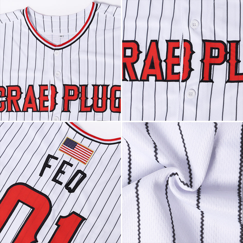 Custom White Black Pinstripe Red-Black Authentic American Flag Fashion Baseball Jersey - Sky-Custom