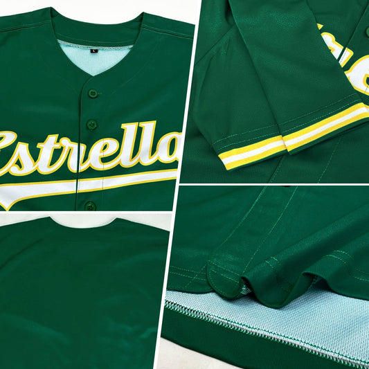 Custom Kelly Green White-Gold Authentic Baseball Jersey - Sky-Custom