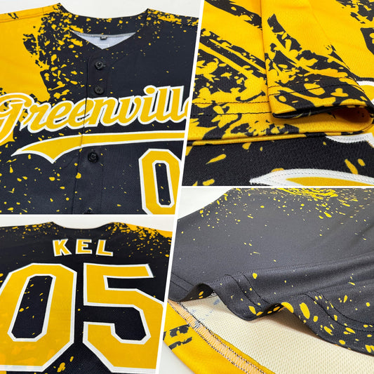 Custom Black Gold-White 3D Pattern Design Abstract Brush Stroke Authentic Baseball Jersey - Sky-Custom