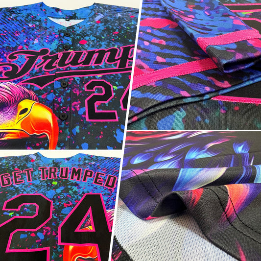 Custom Black Pink 3D Pattern Design Holi Festival Color Powder Authentic Baseball Jersey - Sky-Custom