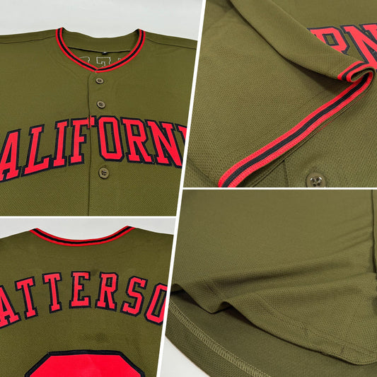 Custom Olive Red-Black Authentic Salute To Service Baseball Jersey - Sky-Custom