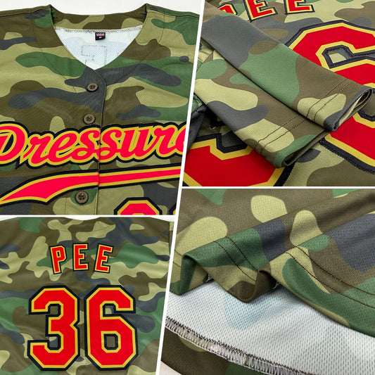 Custom Camo Red-Old Gold Authentic Salute To Service Baseball Jersey - Sky-Custom