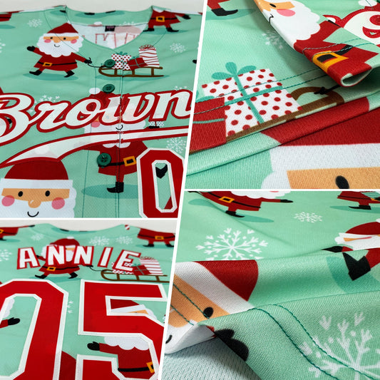 Custom Green Red-White Christmas 3D Authentic Baseball Jersey - Sky-Custom