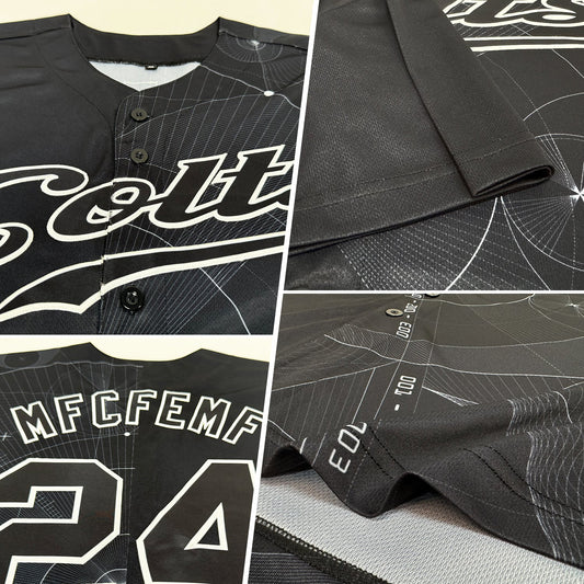 Custom Black Black-White 3D Pattern Design Geometry Authentic Baseball Jersey - Sky-Custom