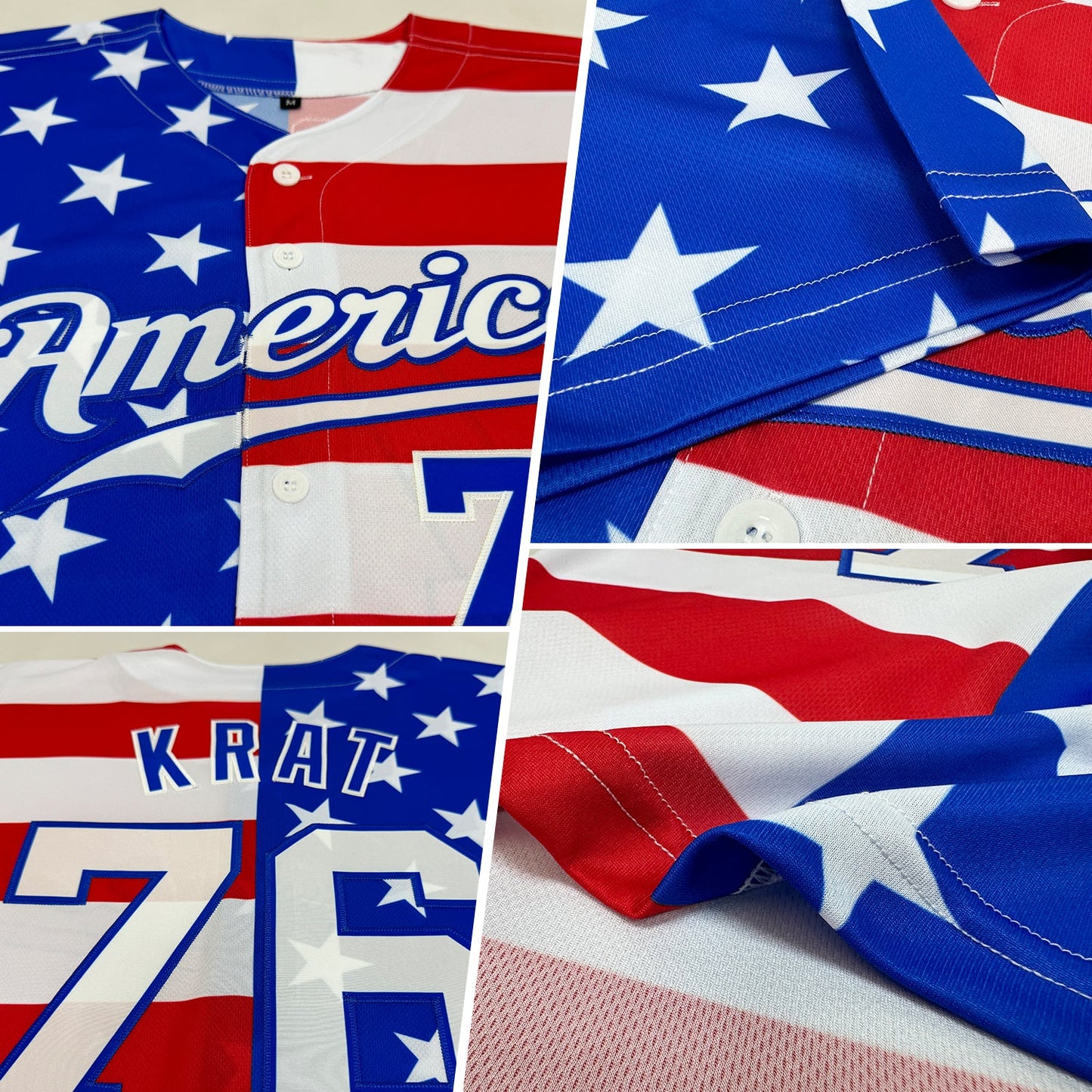 Custom Royal White-Red American Flag Fashion Authentic Baseball Jersey - Sky-Custom