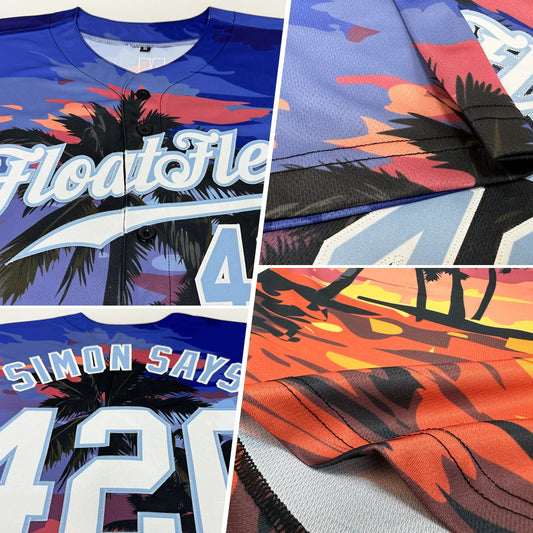 Custom Light Blue White-Light Blue 3D Pattern Design Palm Trees Authentic Baseball Jersey - Sky-Custom