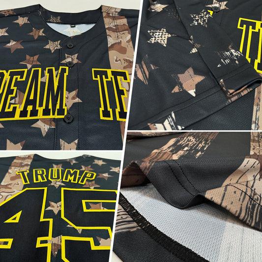 Custom Camo Black-Old Gold 3D Salute To Service American Flag Authentic Baseball Jersey - Sky-Custom