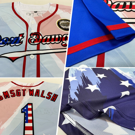 Custom White USA Flag Royal Red-Black 3D American Flag Fashion Authentic Baseball Jersey - Sky-Custom