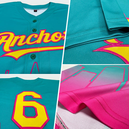 Custom Aqua Yellow-Pink 3D San Diego City Edition Fade Fasion Authentic Baseball Jersey - Sky-Custom