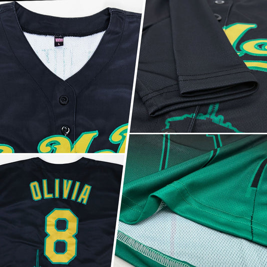 Custom Black Old Gold-Kelly Green 3D Boston City Edition Fade Fasion Authentic Baseball Jersey - Sky-Custom