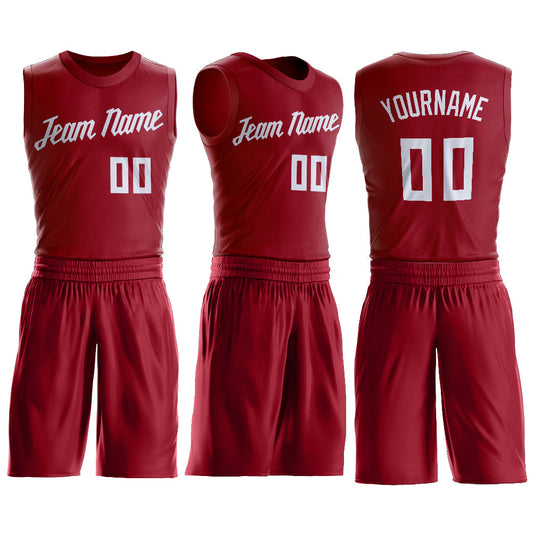 Custom Maroon White Round Neck Suit Basketball Jersey - Sky-Custom