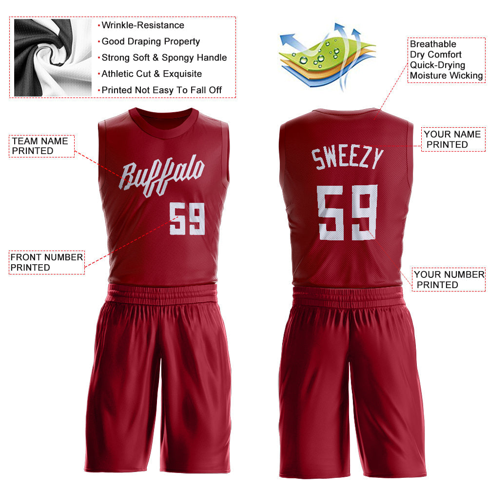 Custom Maroon White Round Neck Suit Basketball Jersey - Sky-Custom