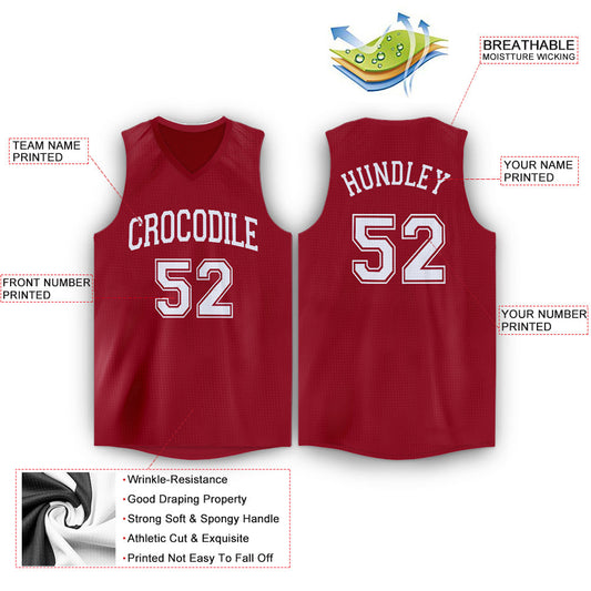 Custom Maroon White V-Neck Basketball Jersey - Sky-Custom