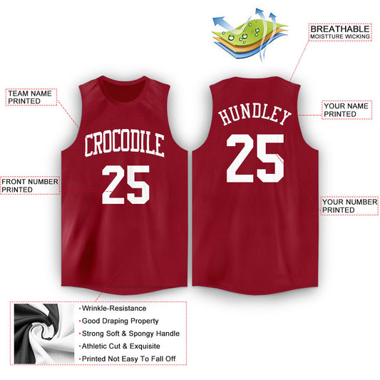 Custom Maroon White Round Neck Basketball Jersey - Sky-Custom