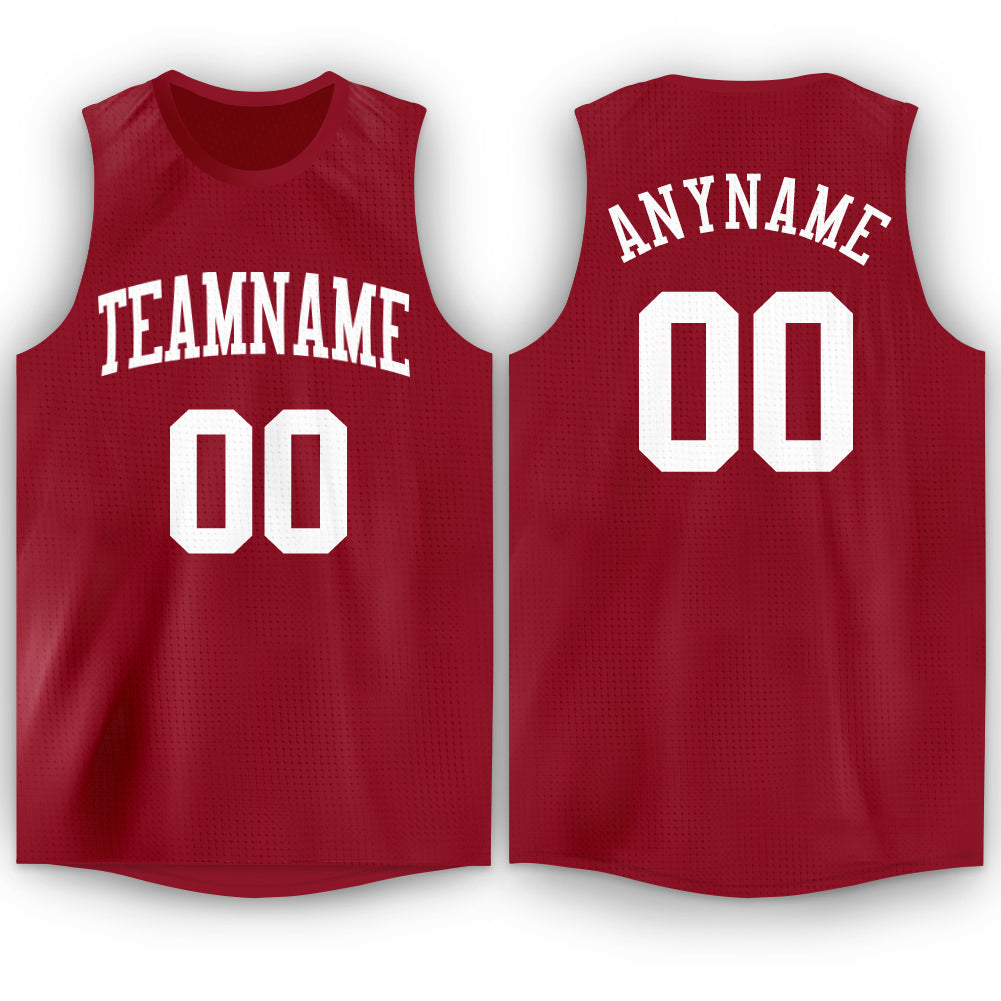 Custom Maroon White Round Neck Basketball Jersey - Sky-Custom