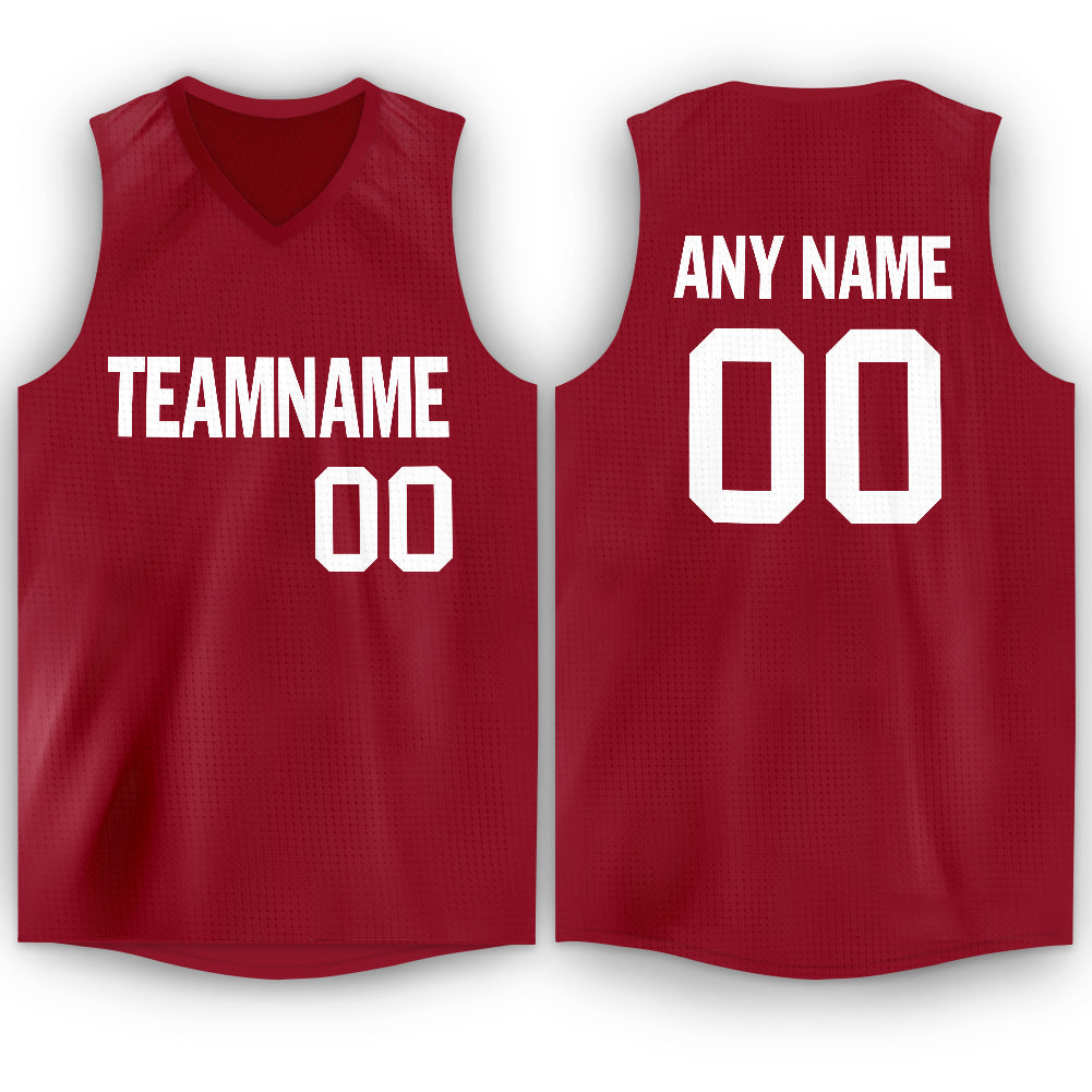 Custom Maroon White V-Neck Basketball Jersey - Sky-Custom