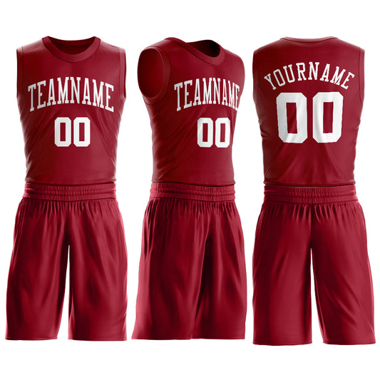Custom Maroon White Round Neck Suit Basketball Jersey - Sky-Custom