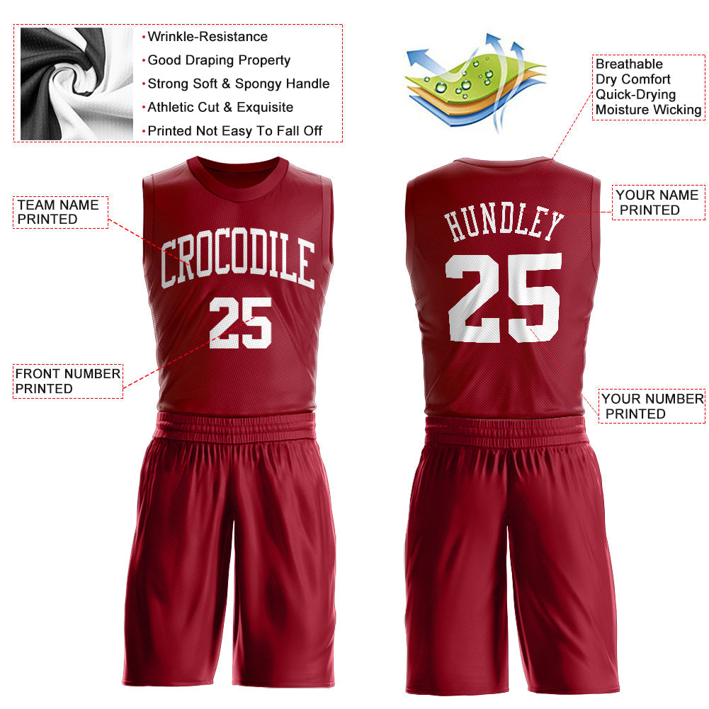 Custom Maroon White Round Neck Suit Basketball Jersey - Sky-Custom