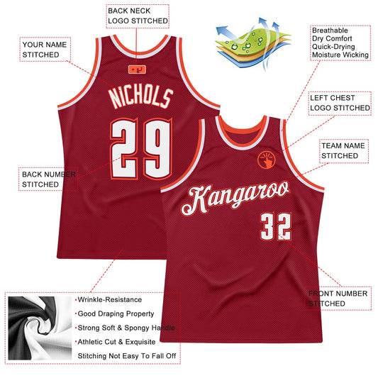 Custom Maroon White-Orange Authentic Throwback Basketball Jersey - Sky-Custom