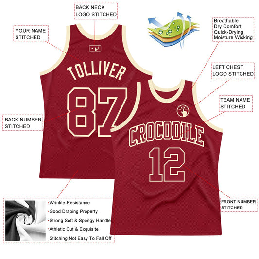 Custom Maroon Maroon-Cream Authentic Throwback Basketball Jersey - Sky-Custom