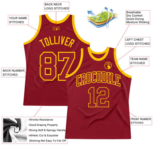 Custom Maroon Maroon-Gold Authentic Throwback Basketball Jersey - Sky-Custom