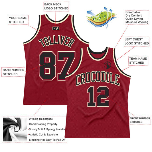 Custom Maroon Black-Cream Authentic Throwback Basketball Jersey - Sky-Custom