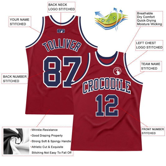 Custom Maroon Navy-White Authentic Throwback Basketball Jersey - Sky-Custom