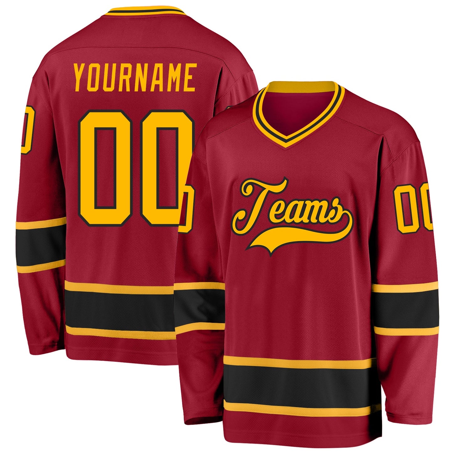 Custom Maroon Gold-Black Hockey Jersey - Sky-Custom