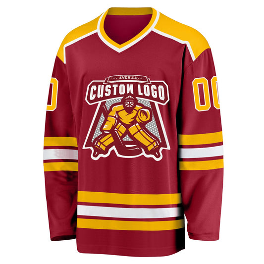 Custom Maroon Gold-White Hockey Jersey - Sky-Custom