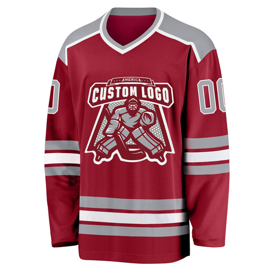 Custom Maroon Gray-White Hockey Jersey - Sky-Custom