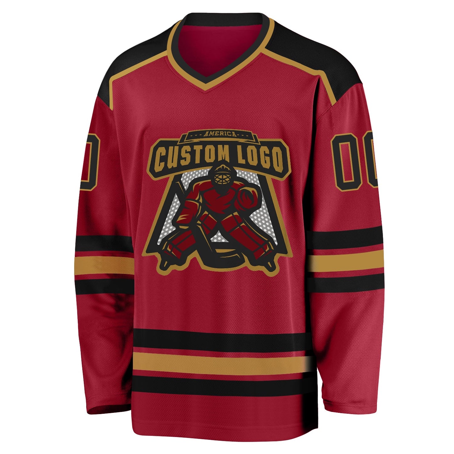 Custom Maroon Black-Old Gold Hockey Jersey - Sky-Custom