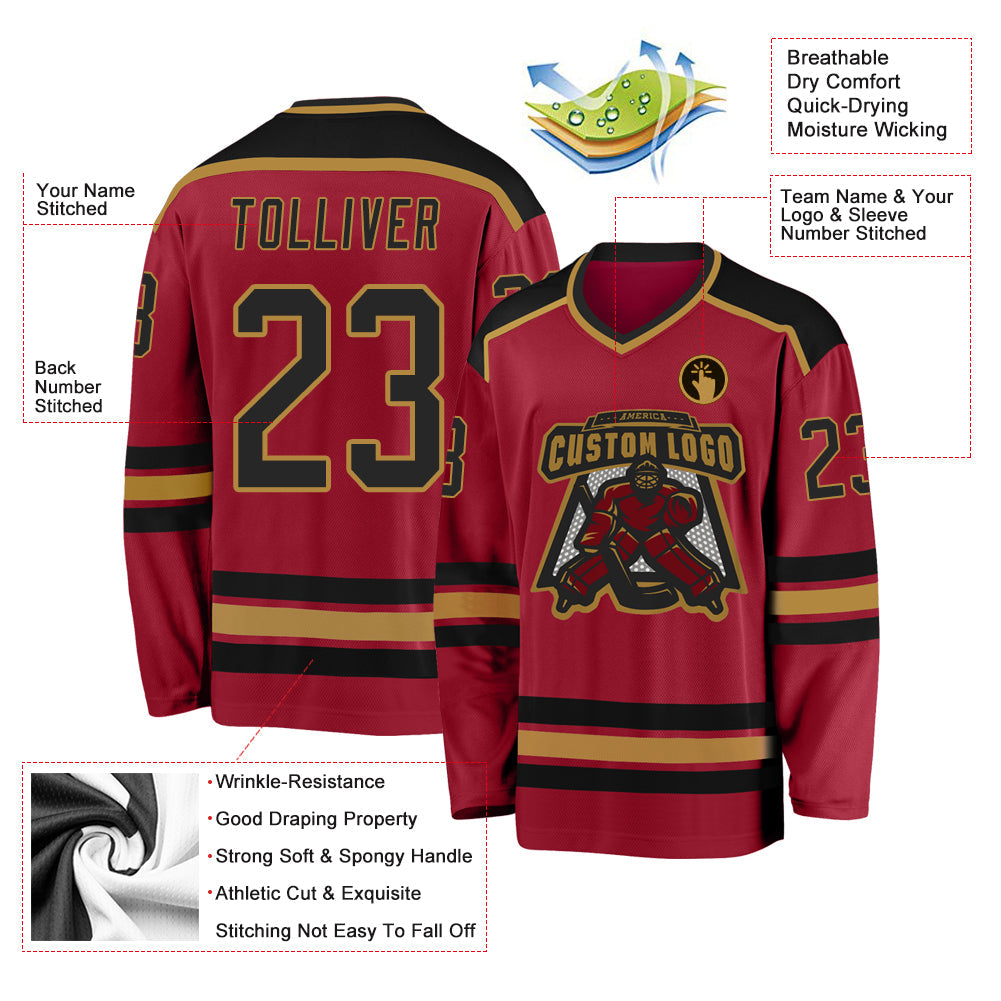 Custom Maroon Black-Old Gold Hockey Jersey - Sky-Custom