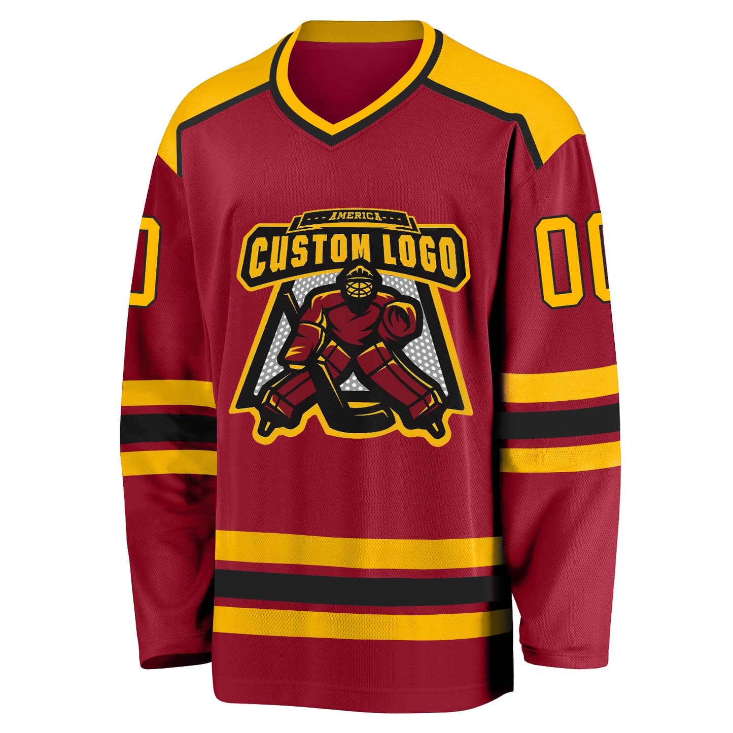 Custom Maroon Gold-Black Hockey Jersey - Sky-Custom