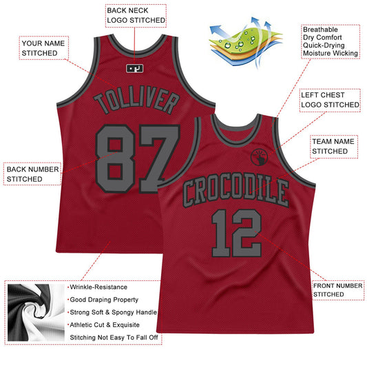 Custom Maroon Steel Gray-Black Authentic Throwback Basketball Jersey - Sky-Custom