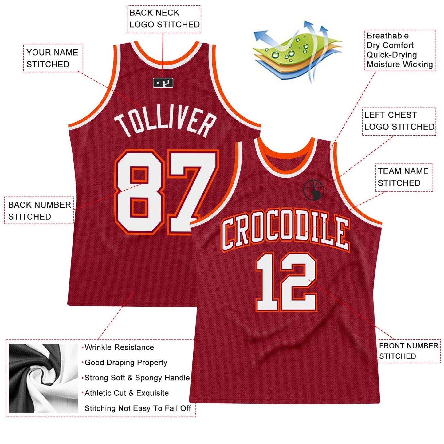 Custom Maroon White-Orange Authentic Throwback Basketball Jersey - Sky-Custom