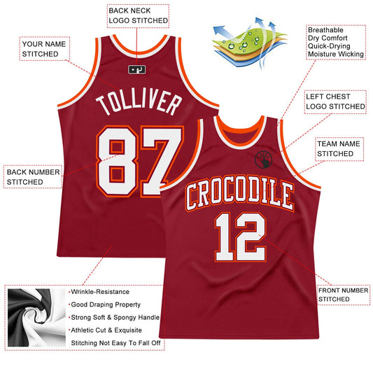 Custom Maroon White-Orange Authentic Throwback Basketball Jersey - Sky-Custom
